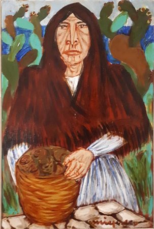 Giuseppe Migneco Vecchia con fichi d'India Anni '80