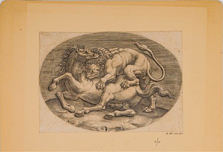 Adamo Scultori (Mantova 1530 - Mantova 1585), Lotta tra Leone e Cavallo