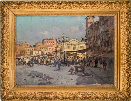 Felice Giordano (Napoli 1880 - Capri 1964), Piazza del Mercato a Napoli
