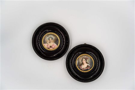 Coppia di miniature con ritratti di dame