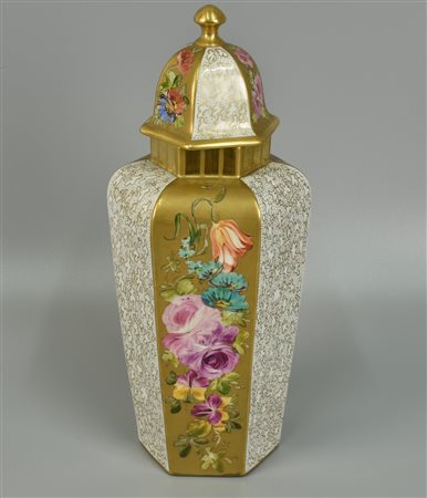 POTIQUE IN PORCELLANA con decorazioni floreali e fondo oro h. 32cm