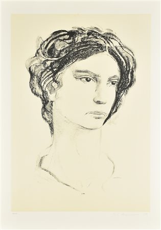 Pietro Annigoni RITRATTO litografia su carta, cm 70x50; es. 87/100 firma e...