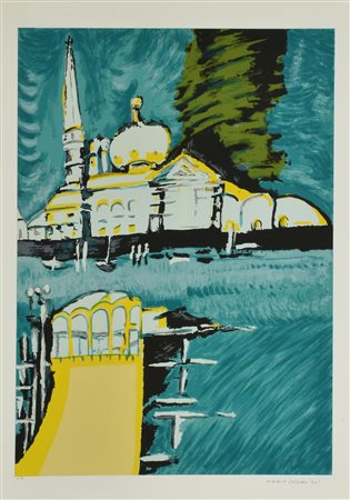 Remo Brindisi ISOLA S. GIORGIO MAGGIORE serigrafia su carta, cm 70x50; es....