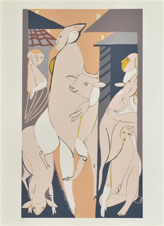 Remo Brindisi FIGURE E ANIMALI serigrafia su carta, cm 70x50; es. p.a. firma