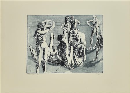 Nino Crociani SENZA TITOLO acquaforte a due colori, battuta cm 29,8x39,4, su...