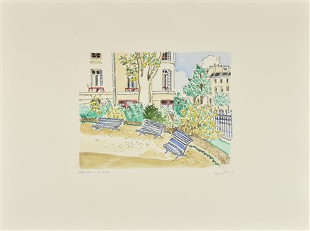 Orfeo Tamburi PARCO PARIGINO incisione su carta colorata a mano, battuta cm...