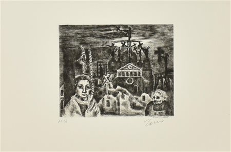 Tono Zancanaro GUERRA MODERNA -PADOVA 1944 acquaforte acquatinta, battuta cm...