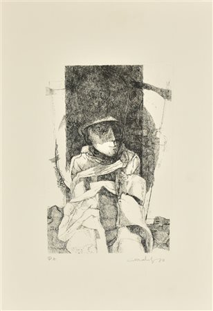 Imer Guala PELLEGRINO SPASSIONATO acquaforte su carta, battuta cm 30x19,5, su...