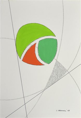 Luigi Veronesi COMPOSIZIONE tempera e china su cartoncino, cm 24,5x17 firma e...