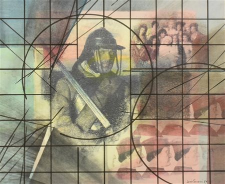 Loris Ferrari COMPOSIZIONE serigrafia e tempera su carta, cm 38x43,5 firma e...