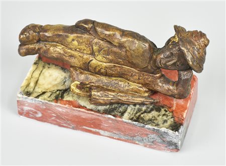 Claudio Parigi SOGNATORE STANCO bronzo su base in pietra, cm 7x11x3 firma...