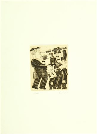 Franz Borghese PERSONAGGI acquaforte su carta, cm 12x10, su foglio cm 35x25;...