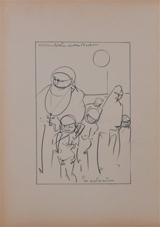 Gianni Sesia della Merla IN COLONIA matita su carta, cm 50x34,5 firma e...
