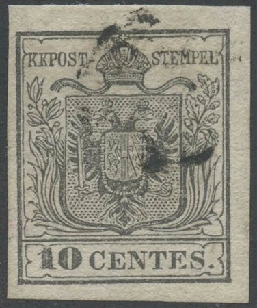1850, 10c. N.2b Grigio Nero, usato. (A+) (Colla, A. Diena) (Cat.700)