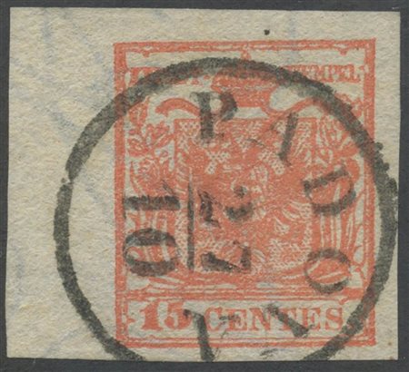 1850, 15c. Con bordo di foglio a sinistra e con evidente filigrana. (Lux) (A.Diena)