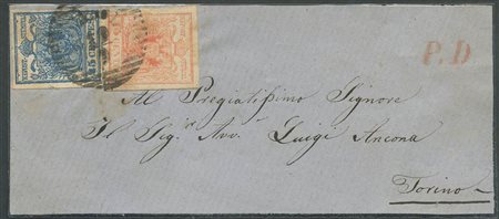 Fronte di lettera da Bozzolo per Torino affrancata per 60centesimi tramite un 15c. N.5 ed u 45c. N.12.