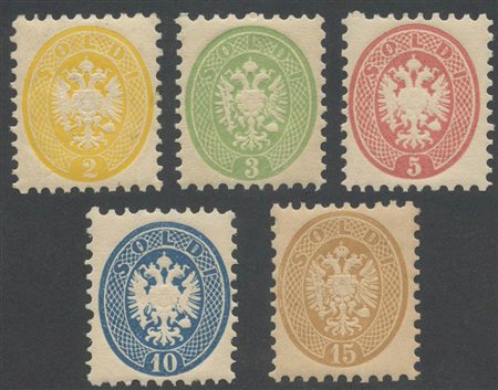 1864, N.41/45 nuovi con gomma integra. (Lux) (Cert. E. Diena) (Cat.5.910++)