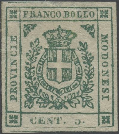 1859, 5c. N.12 Verde nuovo con gomma, linguellato. (A+) (Cat.2.400)