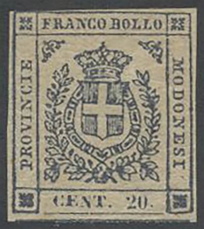 1859, 20c. N.15 con tonalità di colore molto interessante. Nuovo con gomma, linguellato. Di ottimo aspetto con margine superiore sfiorato/a filo a sinistra. (A-) (A.Diena) (Cat.5000)