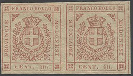 1859, 40c. Rosa Carminio N.17 in coppia nuova con gomma, linguellata. (A+) (Cat.600++)
