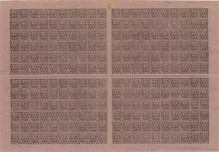 1855, Segnatasse per Giornali 9c. Violetto grigio N.3 in splendido foglio completo di 240 esemplari (4 gruppi di 60). (A+) (--)