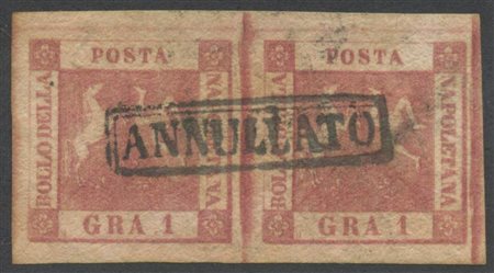 1858, 1gr. Rosa Carminio II tav. N.4 in coppia. (A+) (Cat.175)