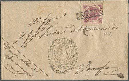 18.2.1858, Lettera da Sessa per Venafro affrancata tramite un 2gr. Lilla Rosa N.5b. Sulla lettera l'ovale in rosso di SESSA(9pt.) (A) (Colla) (Cat.5000)