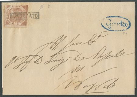 30.8.1858, Lettera Da Gaeta per Napoli affrancata tramite un 2gr. Rosa Brunastro II° Tav. N.6b. (A-) (Cat.800)