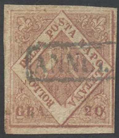 1858, 20gr Rosa Brunastro N.12, usato. (A+) (A.Diena) (Cat.1250)