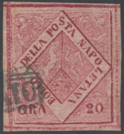 20gr Carminio Violaceo, falso dell'epoca, N.F9a II° stato. Punto chiaro. (A-) (Cat.800)