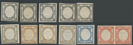 1861, Selezione di francobolli nuovi con gomma, linguellati.