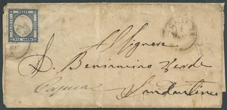 1861, Lettera da Chieti per S.Antimo affrancata tramite un 2gr. Dell Prov. Napoletane ricostruito da De Sperati e reso con effige capovolta. Splendido e perfettamente conservato. Dettagliato certificato Caffaz.