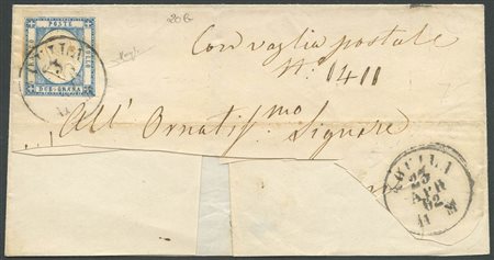 23.4.1862, Lettera affrancata tramite un 2gr. Appartenente alla tavola dei ''100 ritocchi''. Parte dell'indirizzo asportato. (A) (--)