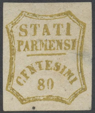 1859, 80c. Bistro Oliva N.18 nuovo senza gomma. Assottigliato. (B) (Cat.8500)