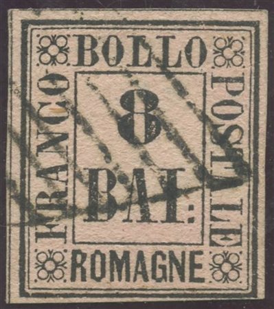 1859, 8b. Rosa N.8, usato. (A+) (Cert. G.Oliva) (Cat.3250)