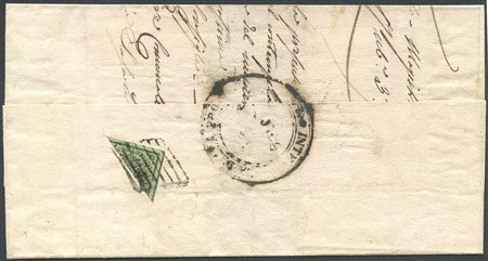 Francobolli dello stato pontificio utilizzati nelle Romagne durante il governo provvisorio.2b.. Frazionato per 1/2 su lettera del 6 Luglio 1859