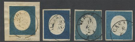 1854, Lotto di quattro valori da 20c. In altrettante interessanti nuance di colore. Tutti di ottima qualità. (A+) (A.Diena, Bolaffi, Raybaudi) 