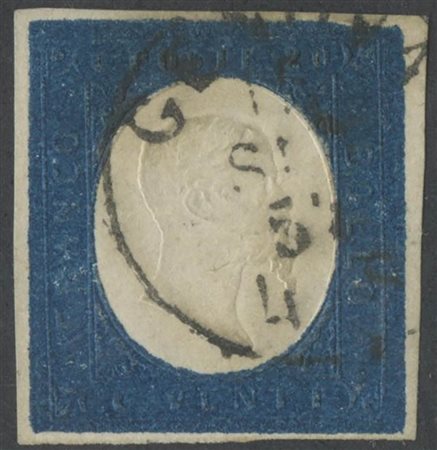 1854, 20c. Azzurro N.8. (A+) (Cat.400)