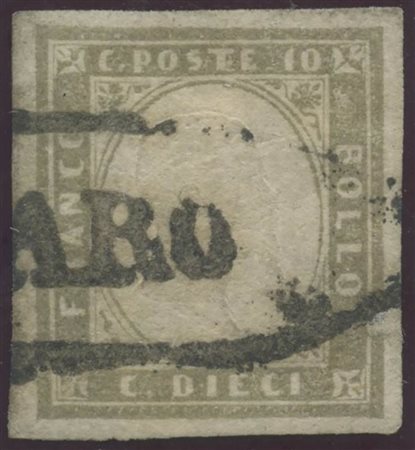 1861, 10c. Grigio Olivastro Chiaro annullato con l'ovale senza fregi di NARO (pt.R3) (A) (--)