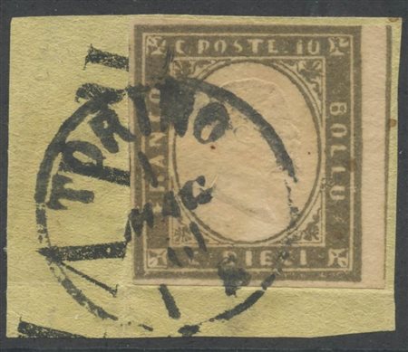 1861, 10c. In una interessantissima tonalità di colore su piccolo frammento di volantino. (A)