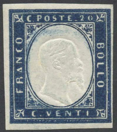 1861, 20c. N.15Dc Azzurro Oltremare (Rattone N.29d Azzurro) nuovo con gomma integra. (Lux) (Cat.5.000)