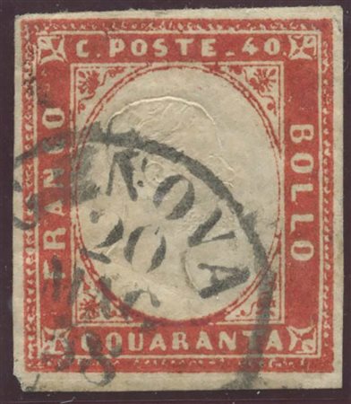 1858, 40c. N.16A Rosso Scarlatto(Carico), usato. (A) (Cat.200)