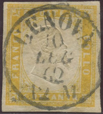 1862, 80c. Giallo N.17Da, usato. (A+) (A.Diena) (Cat.800)