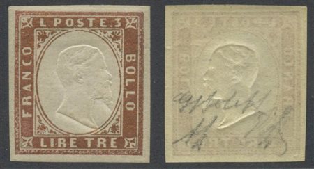 1861, 3L Rame Vivo nuovo con gomma integra. (Lux) (Bolaffi, A.Diena, Em.Diena) (Cat.1400)