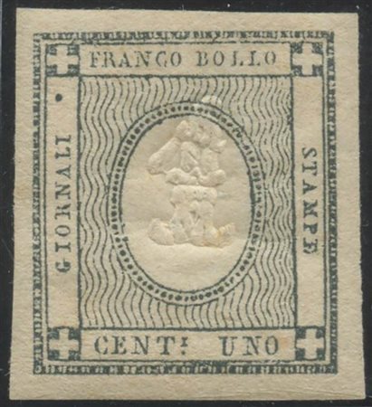 1861, 1c. Grigio verdastro (Scuro) N.19b nuovo con gomma, linguelalto. (A+) (Em.Diena) (Cat.700++)