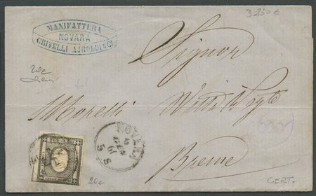 4.1.1861, Lettera affrancata tramite un 2c. Nero Intenso N.20e. (B) (Cert. SPC) (Cat.4000)