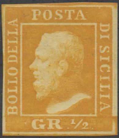 1859, 1/2gr. N.2 Arancio (II tav.) nuovo con gomma, linguellato. (Cat.1.200)