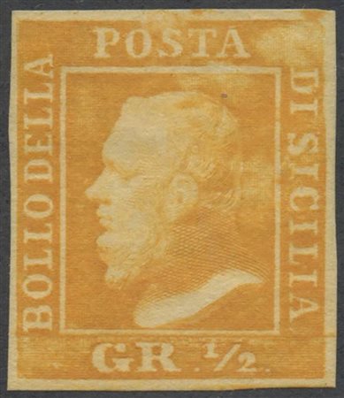 1859, 1/2gr. Arancio  N.1 . Nuovo con gomma, linguellato. ((A+) (A.Diena) (Cat.1200)