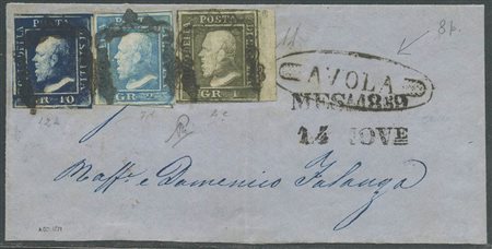 1858, Gran parte di lettera da Avola via di Mare per Napoli (Manca il lembo inferiore) in tariffa di 13gr.