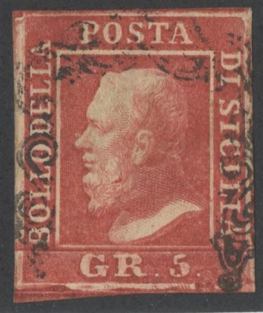 1859, 5gr.  Carminio N.9a. Usato. (A+)  (Cert. En.Diena) (Cat.1400)